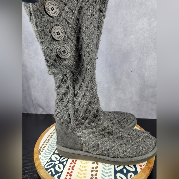 Ugg Womens Gray Australia Lattice Button Knit Tall Boots Size US 8 - Picture 6 of 16